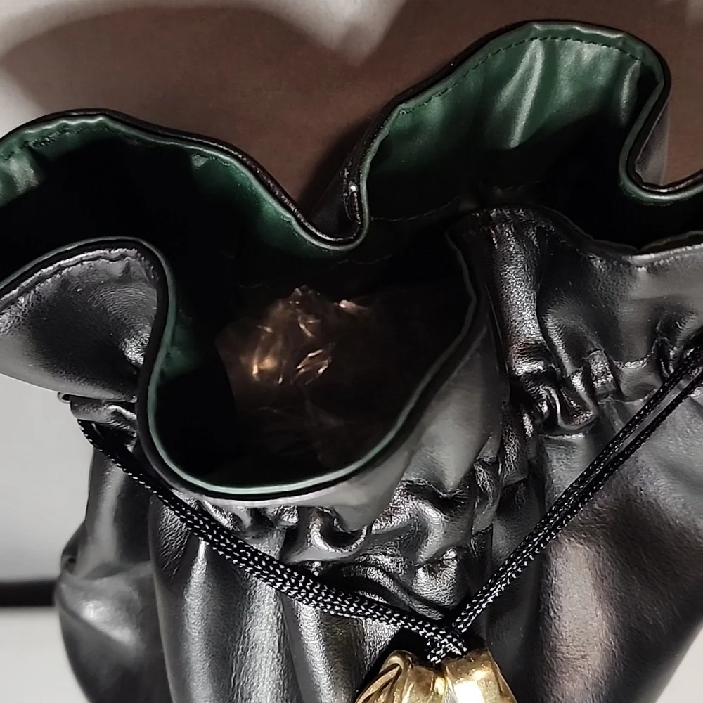 Luxurious Black Leather Drawstring Cosmetic Bag- Like New